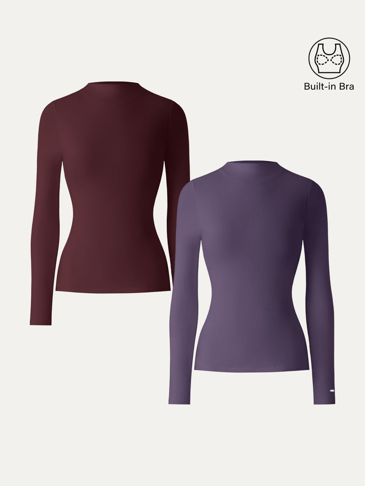 2Pcs Set MaxWarm Brushed Mockneck Long Sleeve Brami