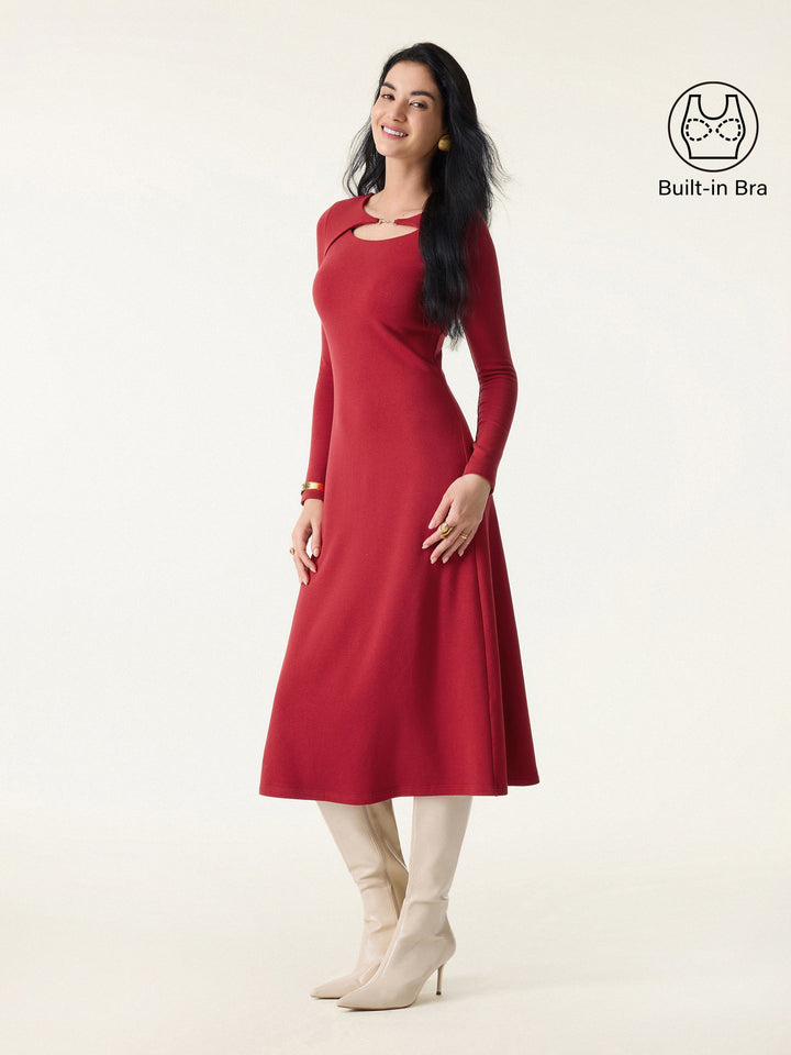 Metal Chain Detail Boatneck Midi Brami Dress