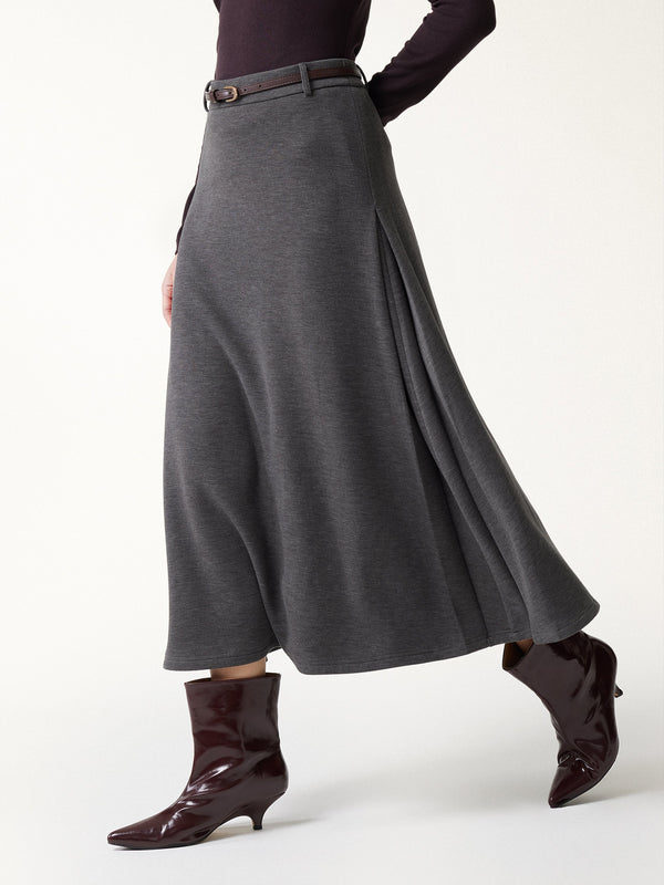 OGLmove MaxWarm Mid-Rise Godet A-Line Midi Skirt Heather Night Charcoal XXS