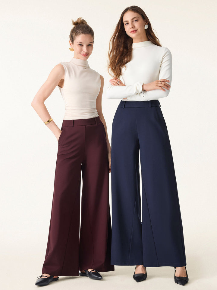 Mid Rise Wide Leg Pull-on Pants with Pockets
