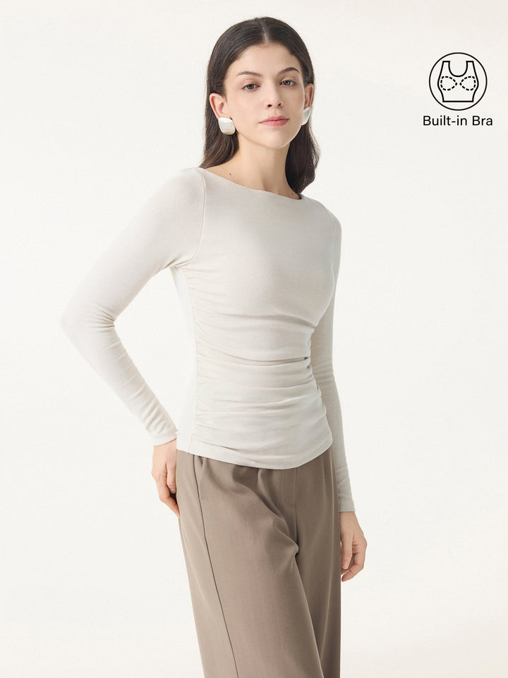Light Warm Boatneck Ruched Brami Top Cloud White XS
