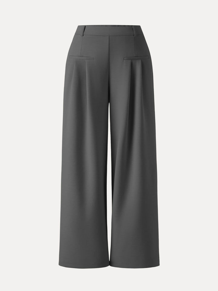 Bamboo Spacer Mid Rise Wide Leg Pull-on Trousers with Pockets Petite Charcoal