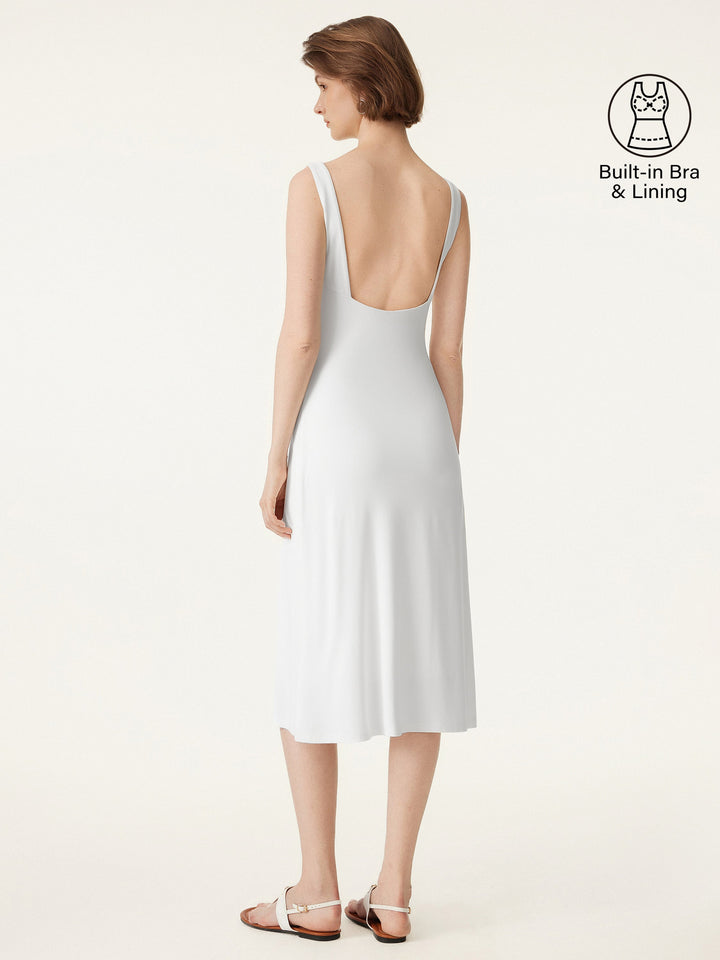 Classy Boatneck Open Back Bandless Midi Brami Dress