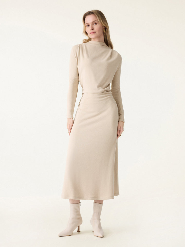 ProWarm Ruched Mockneck Fit-and-Flare Midi Dress