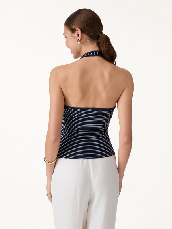 OGLmove Striped Halter Neck Gathered Tank Top