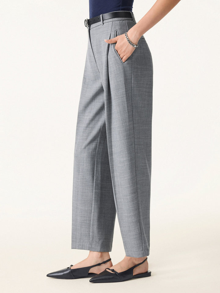 4-Way Stretch Mid Rise Cropped Tapered Trousers with Pockets
