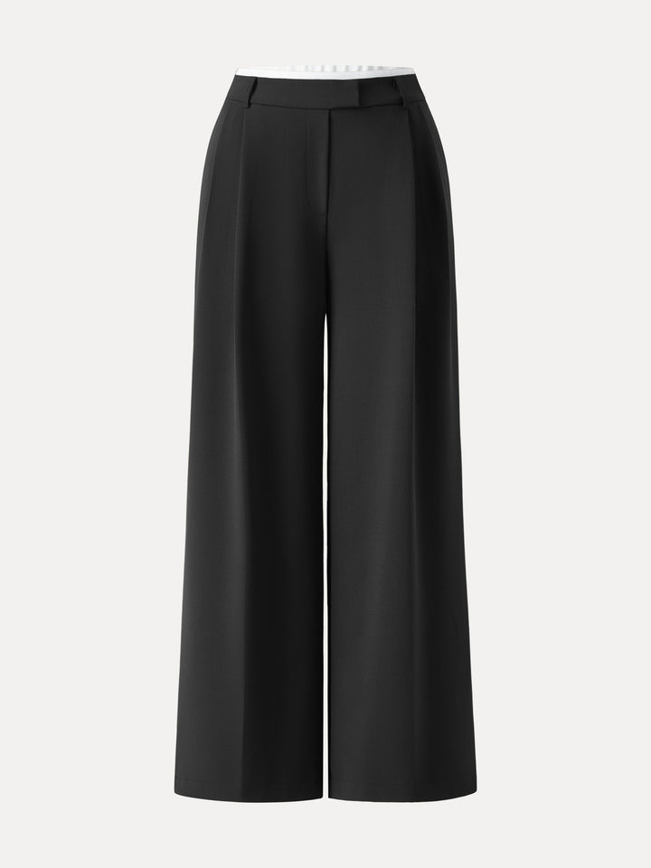 Double-Pleated Mid Rise Wide Leg Trousers Regular Black