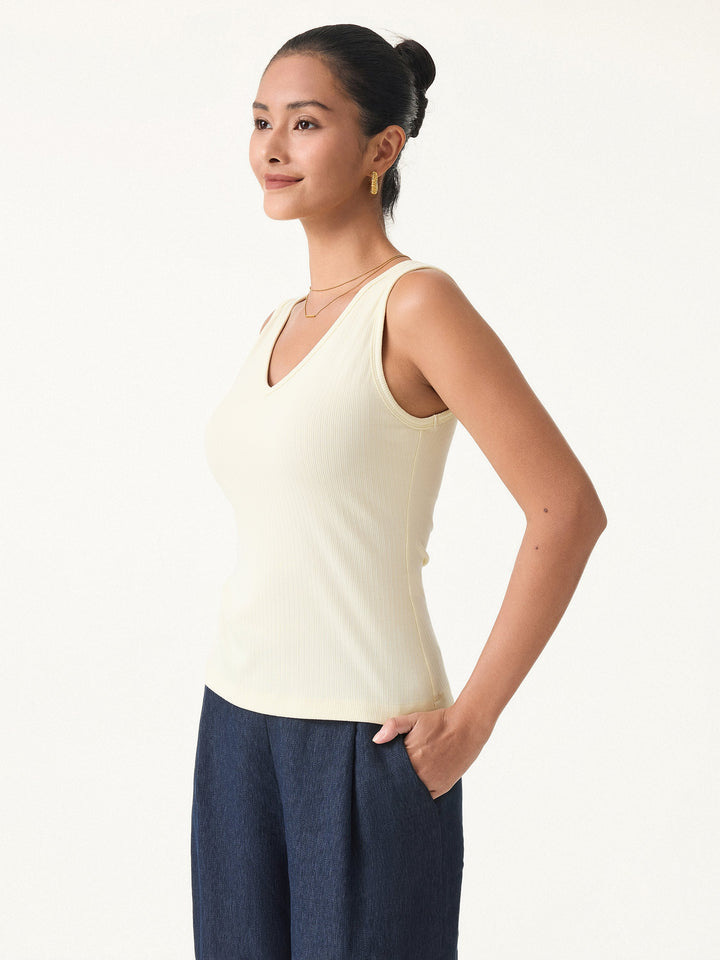 Stretch Cotton Pointelle V-neck Sleeveless Brami Tank
