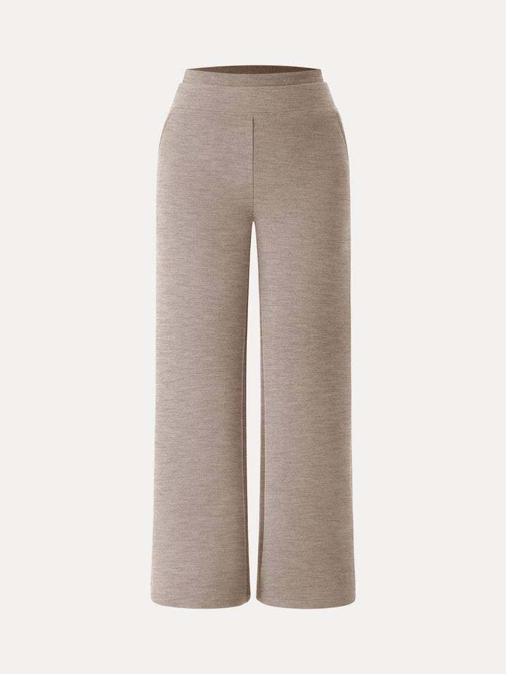 Double Waistband Straight Leg Pants with Pockets Petite Heather Taupe