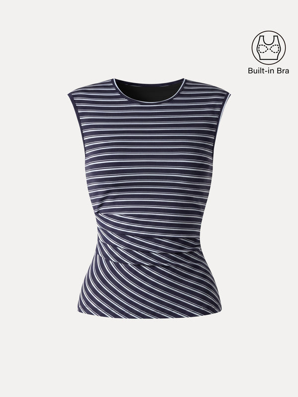 OGLmove Lyocell Striped Tucked Sleeveless Bra Top