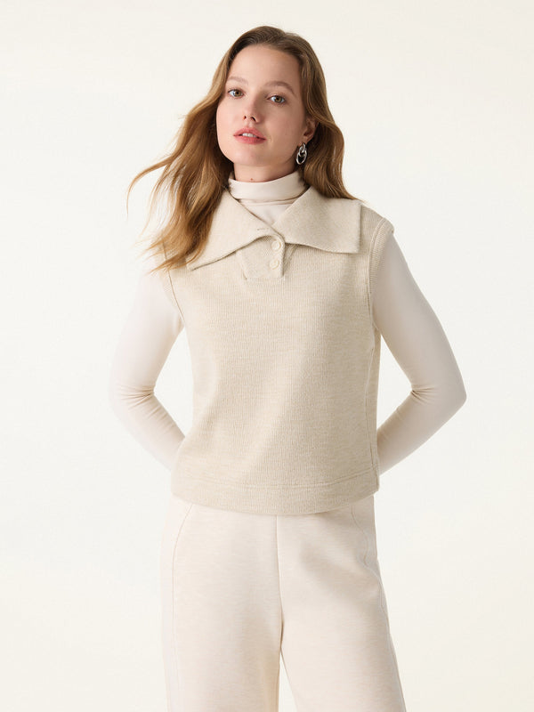 Cozy Warm Collared Sleeveless Vest Top Heather Tan XS