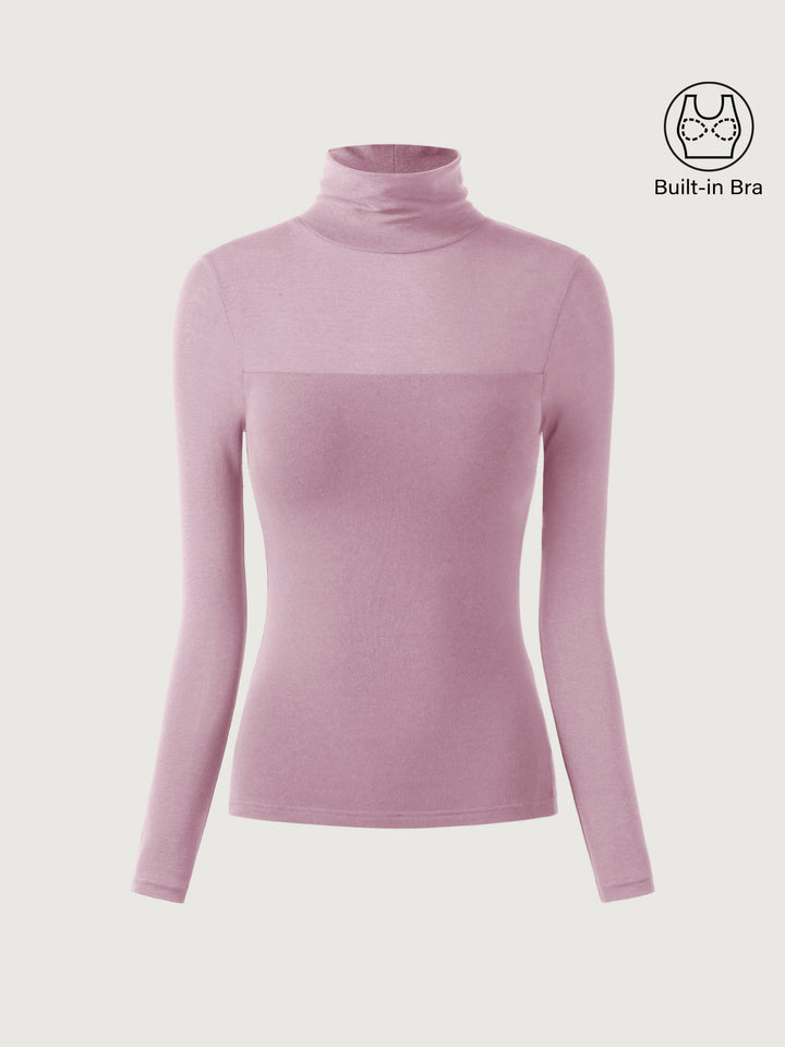Wool Semi-Sheer Turtleneck Brami Top Millenial Pink XL