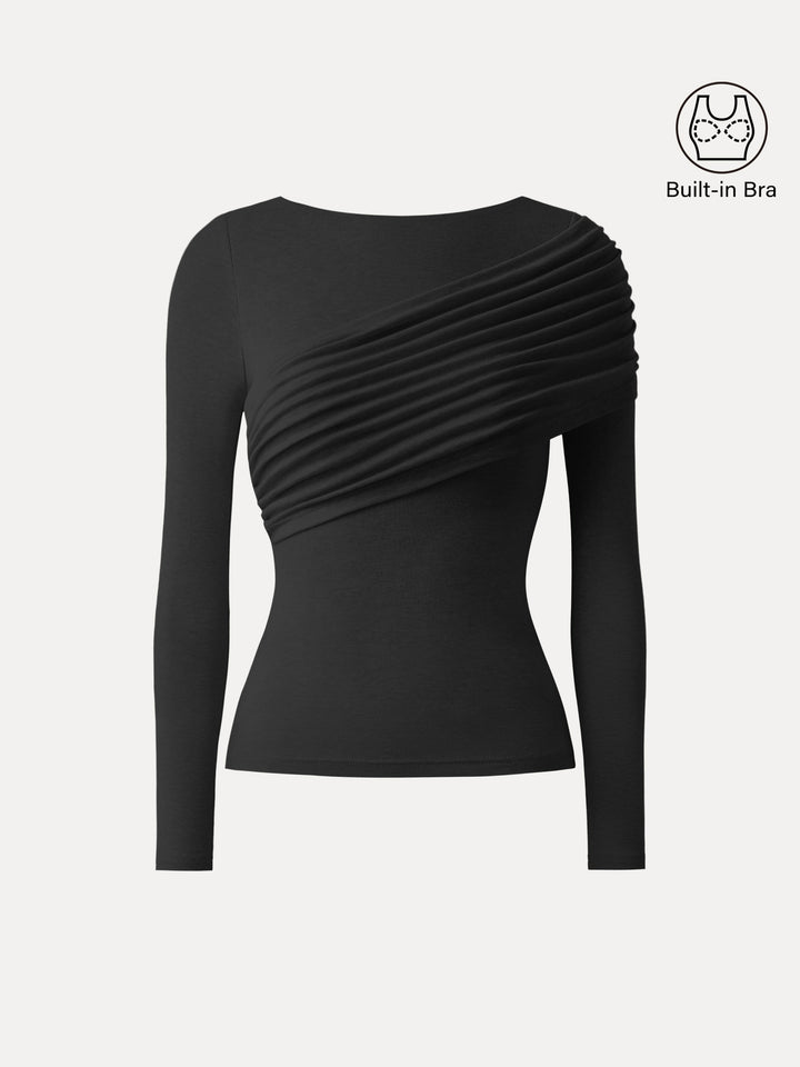 Tencel-Wool Gathered Long Sleeve Brami Top Black XS