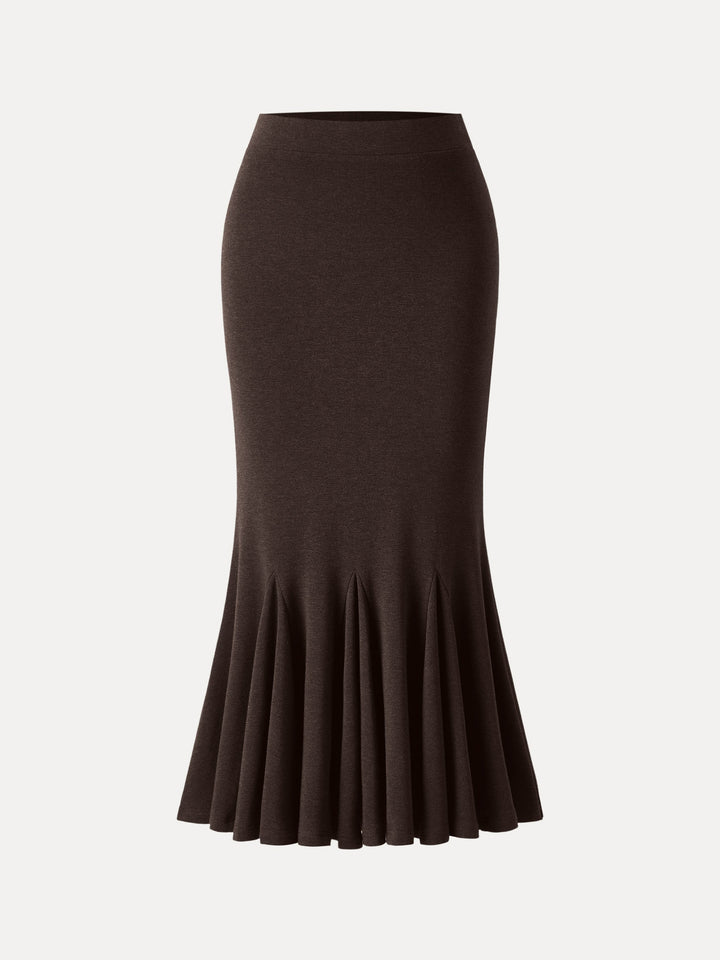 Brushed Inside Mermaid Flare Pull-On Midi Skirt Espresso Shut XS