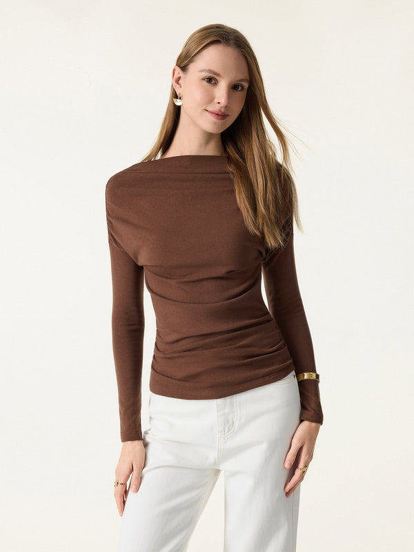 ProWarm Drop Shoulder Ruched Top Sweet Hazelnut XS
