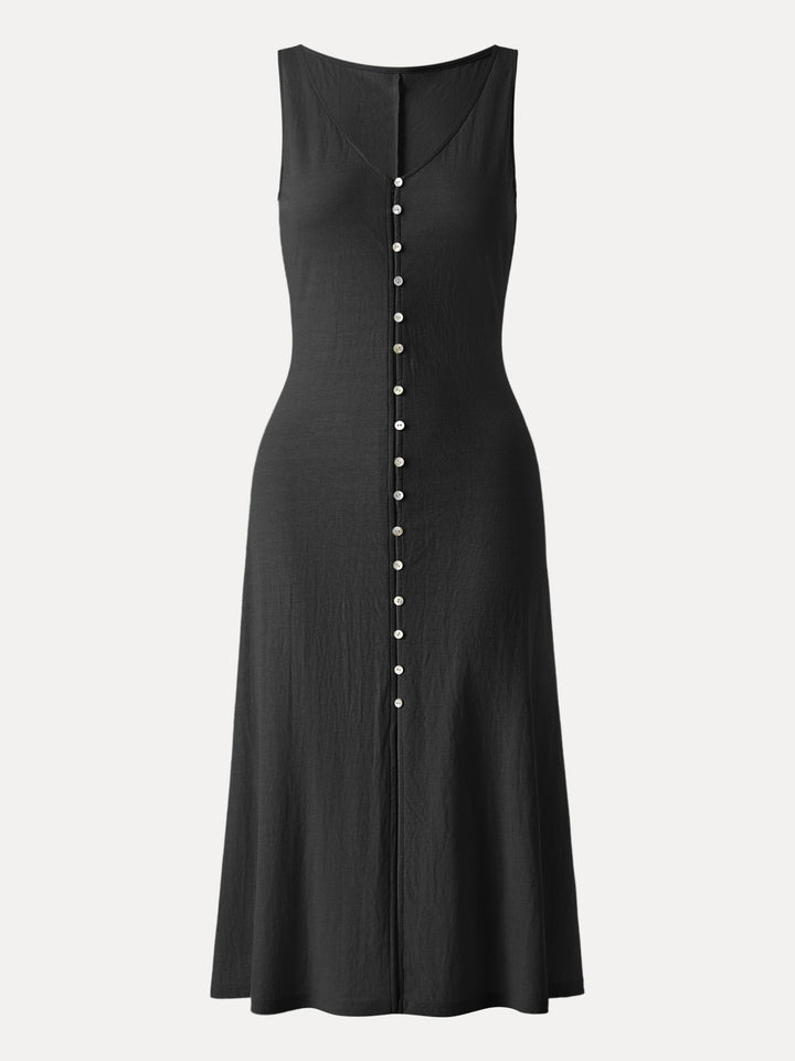 Multi-wear V-neck Button Front Midi Vest Dress Black XS