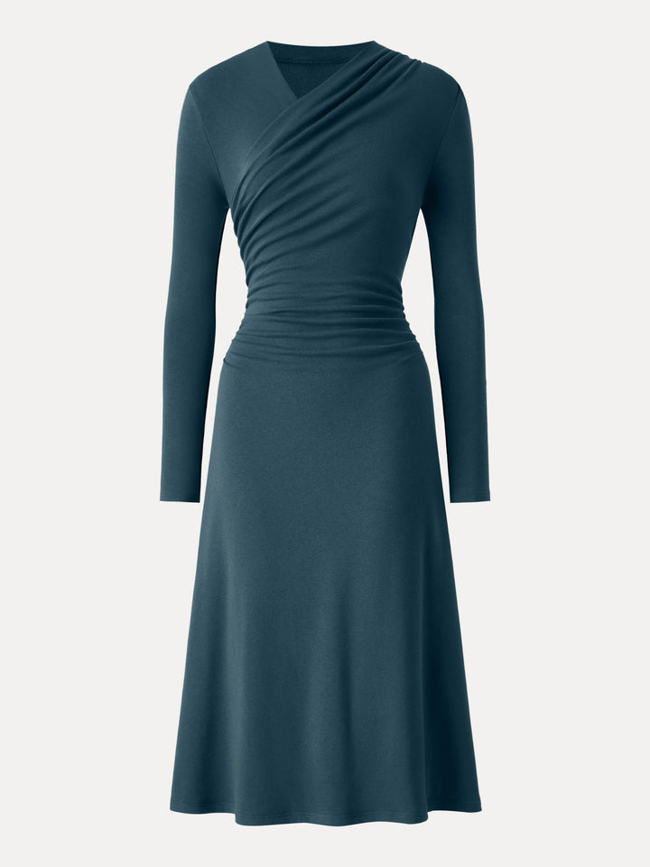 ProWarm Surplice V-neck Ruched Midi Dress