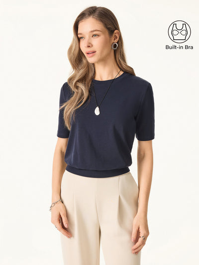 Lyocell Wool Crewneck Brami with Banded Hem Smoky Navy XS