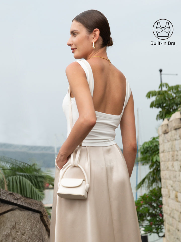 Slinky Square Open-Back Brami Tank Top White Cropped
