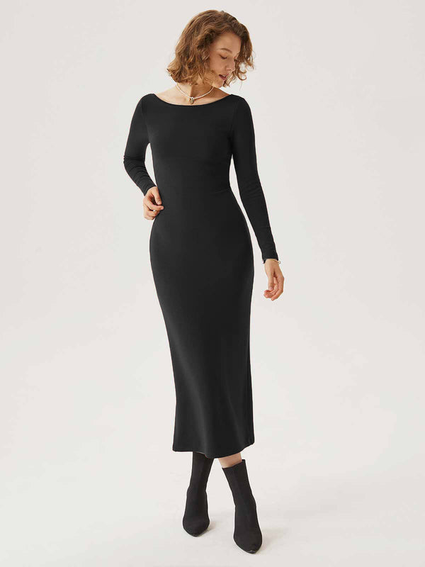 OGLmove Eco-Mousse® Boatneck Open-Back Midi Bra Dress