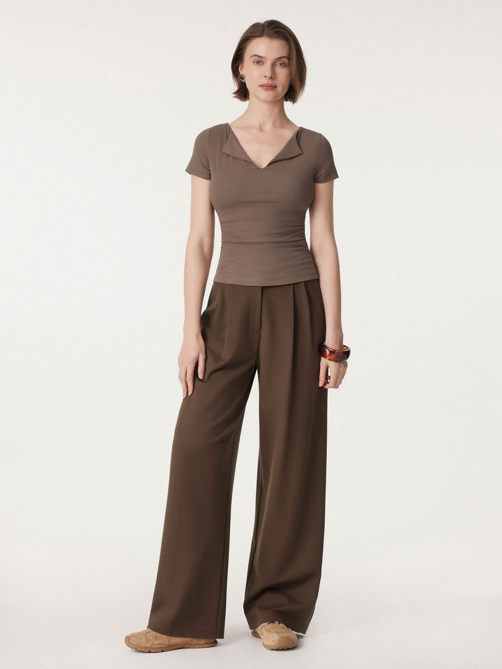 Flapped V-neck Side Ruched New Airy Brami Tee