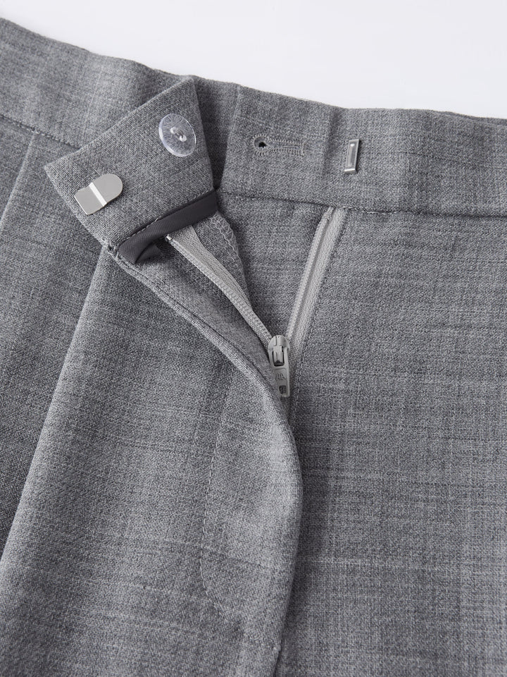 4-way Stretch Wool Mid Rise Pleated Wide Leg Trousers with Pockets