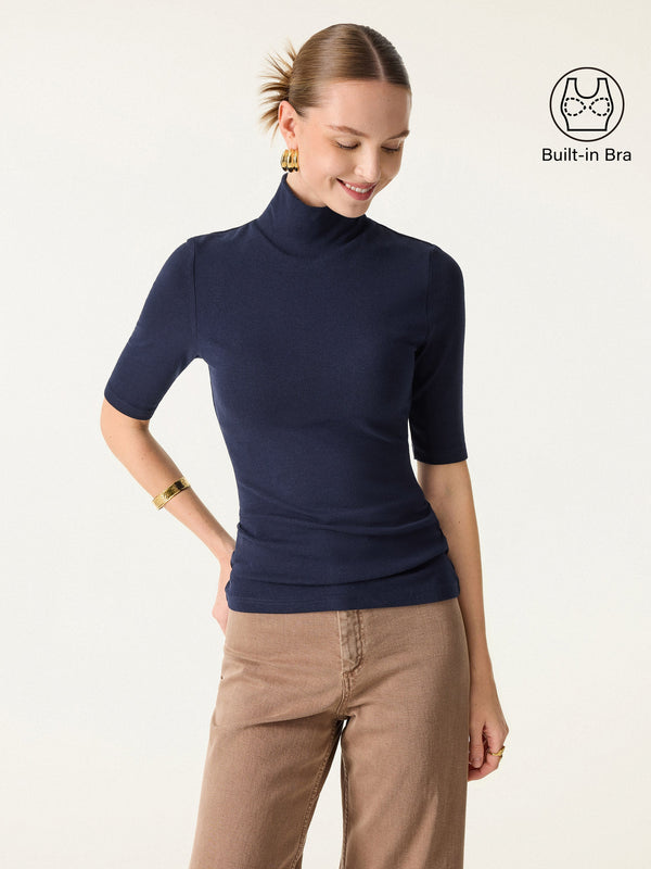 OGLmove 2Pcs Set Essential Turtleneck Elbow Length Sleeve Brami