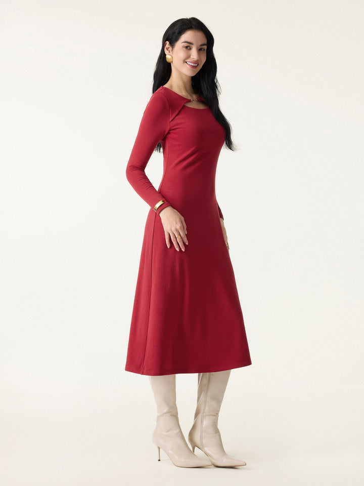 Metal Chain Detail Boatneck Midi Brami Dress