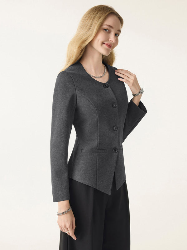 Stretch Ponte Button Front Blazer with Pockets Heather Black XS