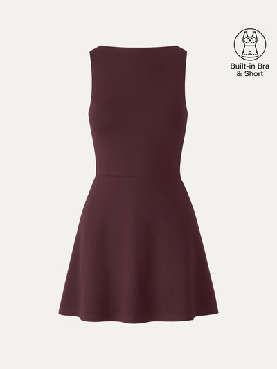 Classy Boatneck Fit-and-Flare Mini Bra Dress Ruby Red XS