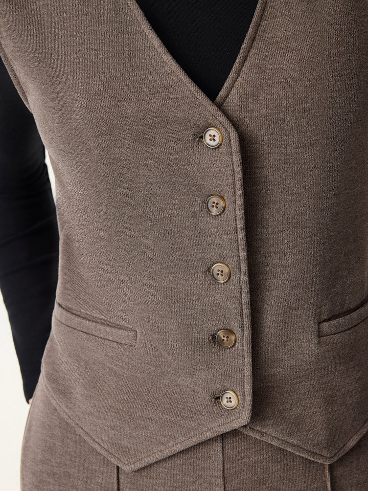 3Pcs Set Single Button Cardigan & Button Front Vest & Pintuck Straight Pull-on Pants