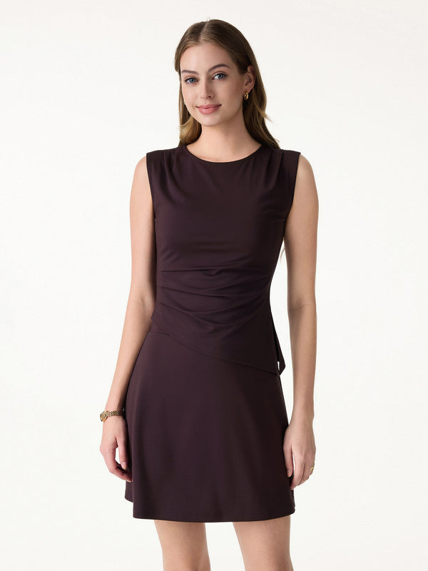 Effortless Wide Shoulder Tucked Asymmetrical Hem Sleeveless Top Purple Gloam XS