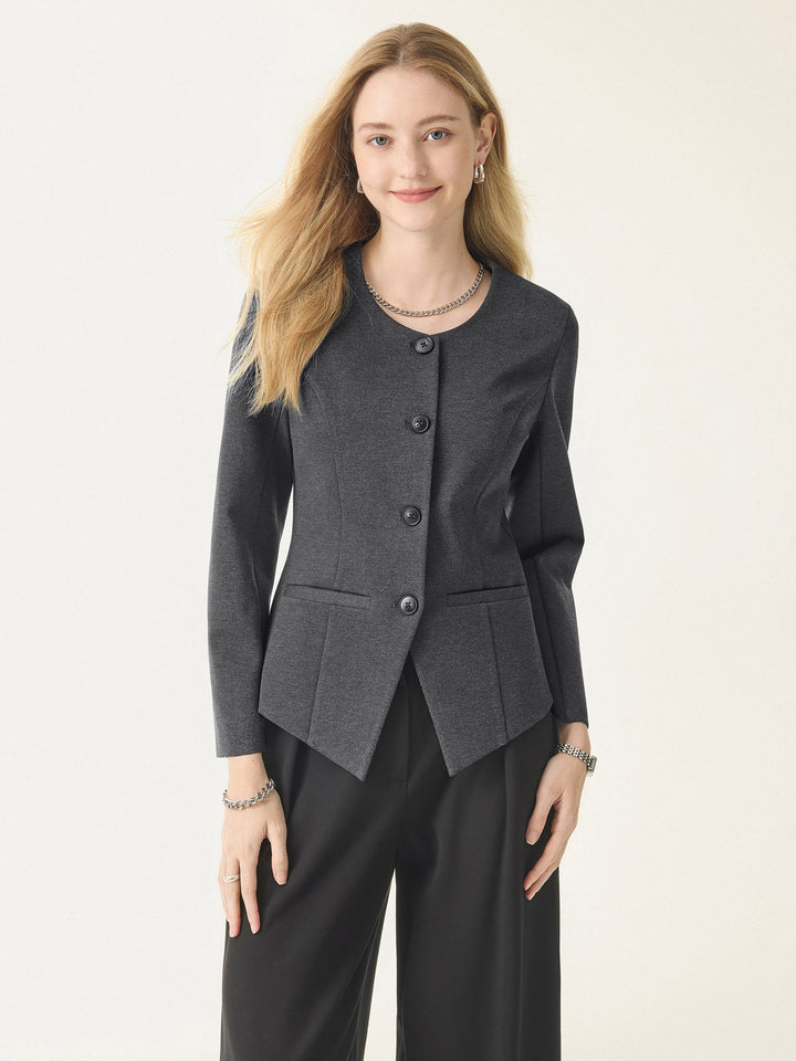 Stretch Ponte Button Front Blazer with Pockets