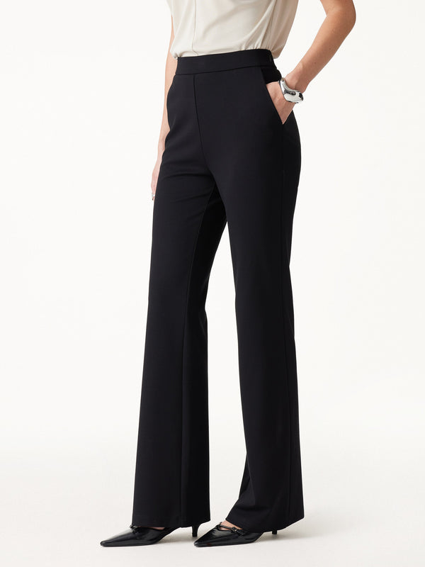 OGLmove Ponte High-Rise Slim Flared Pants with Pockets Regular Pure Black
