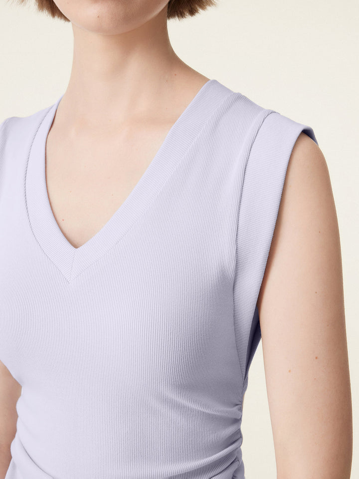 2Pcs Set Stretch Cotton V-neck Side Ruched Muscle Tee