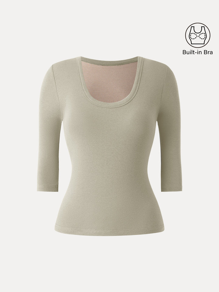 Essential Stretch Cotton U-neck 3/4 Sleeve Brami Dark Alabaster XS