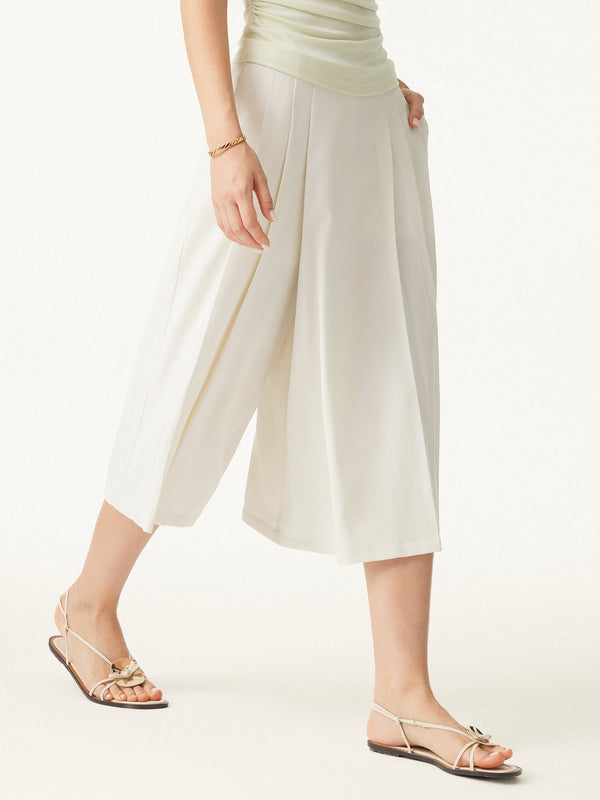 Flowy Mid Rise Wide Leg Skorts with Pockets Ash Ivory XS