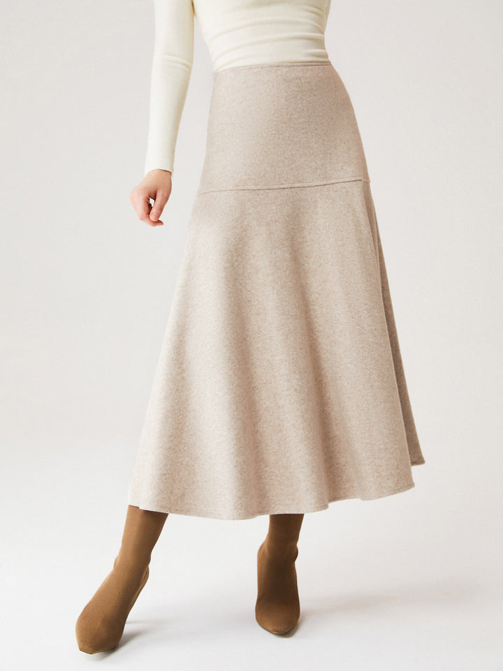Wool-like Flared Maxi Skirt Regular Heather Beige
