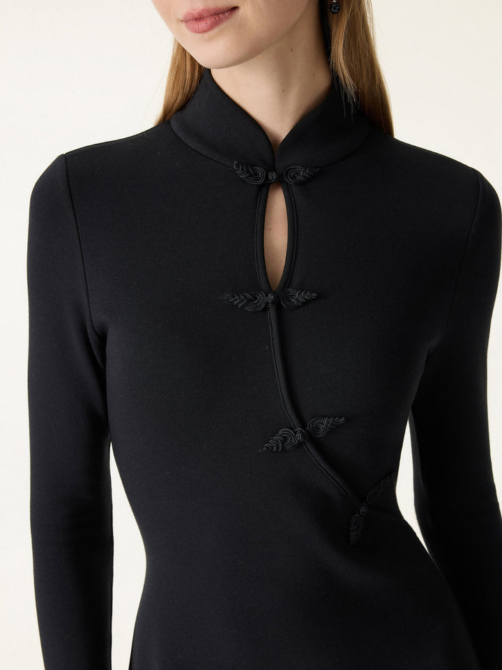 Standout Mandarin Collar Frog Button Midi Brami Dress