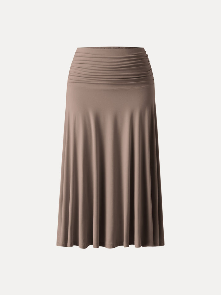 Flowy Side Ruched A-line Midi Skirt