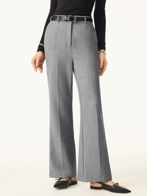 Stretch Wool Mid Rise Flared Trousers with Pockets Petite Heather Grey
