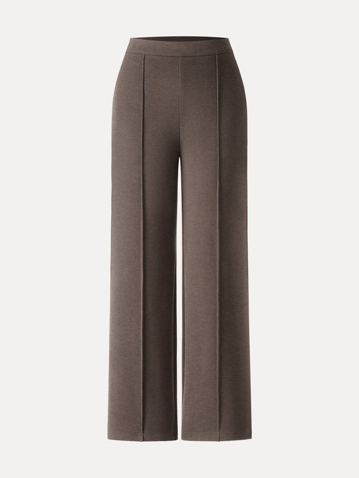 Brushed Warm High Rise Pintuck Straight Leg Pull-on Pants