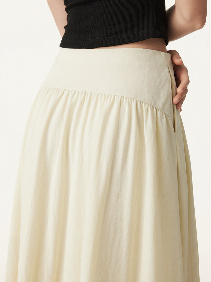 Wrinkle-free Cotton-linen Mid Rise Pleated Midi Skirt