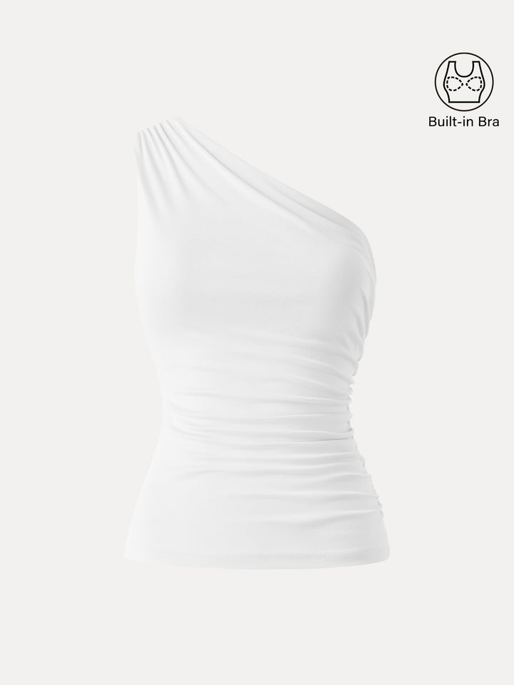 Sandwashed One Shoulder Ruched Brami White XS