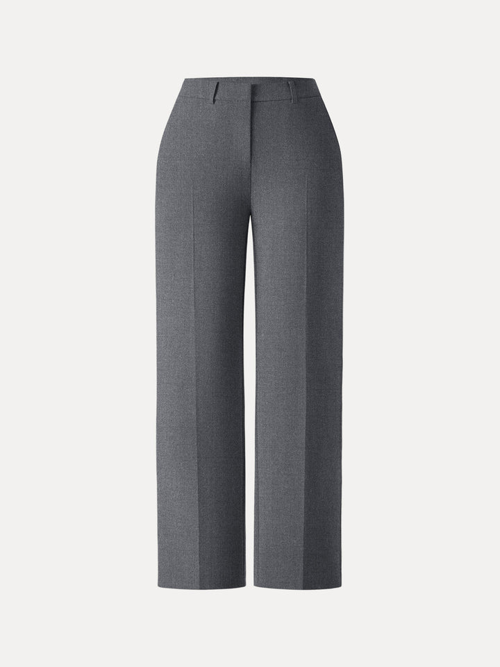 Mid Rise Straight Leg Creased Trousers with Pockets Petite Heather Night Charcoal
