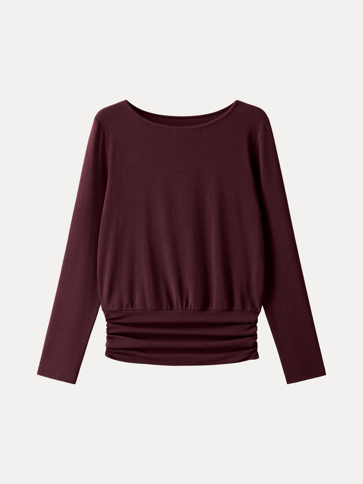 Light Warm Round Neck Side Ruched Top Ruby XS