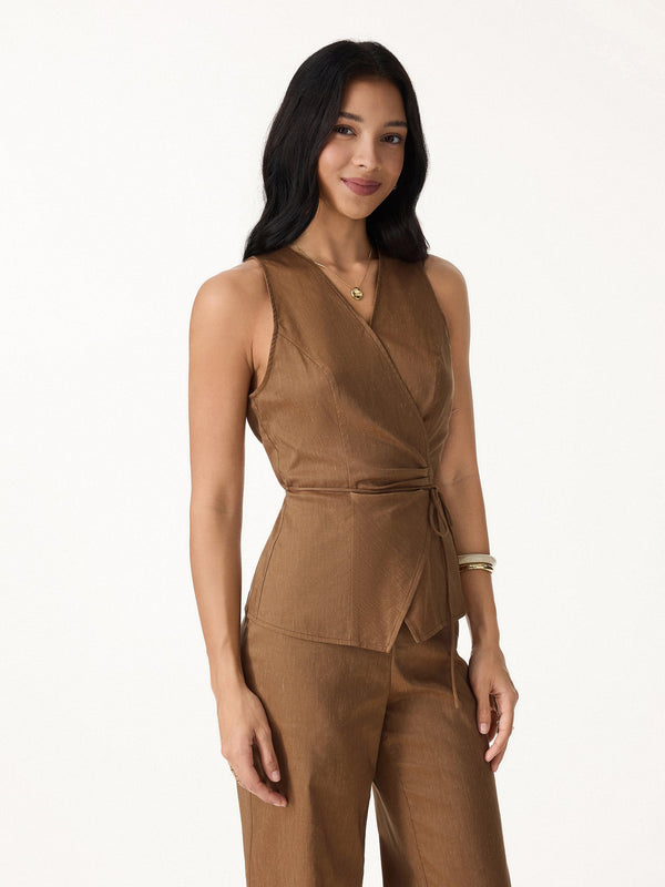 OGLmove Wrap Top with Self-Tie Tree Brown XS