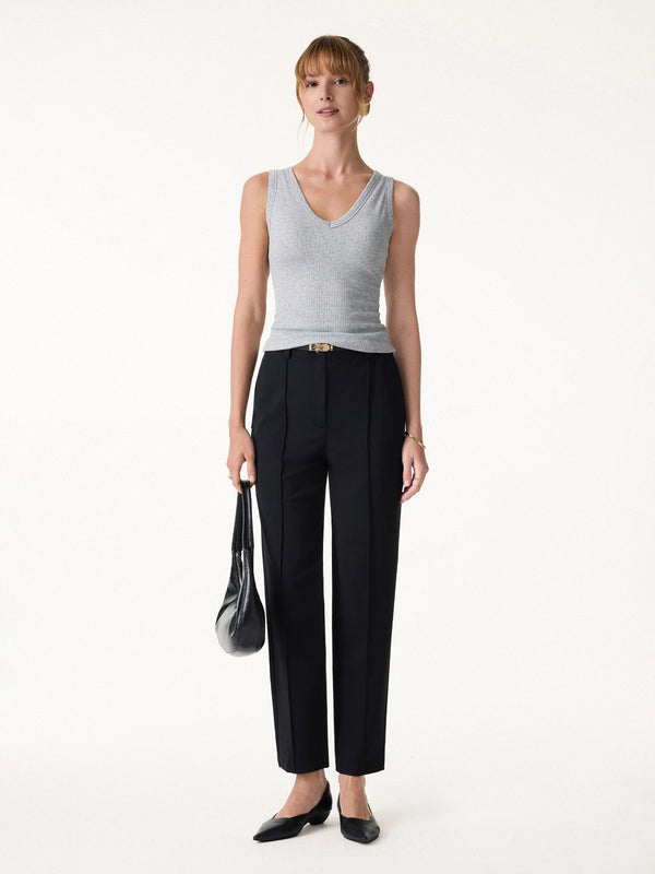 OGLmove Sandwashed Modal Mid Rise Tapered Leg Pants with Pockets Regular Black