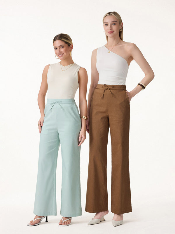 OGLmove Wrinkle-Resistant Linen Drawstring Wide Leg Pants with Pockets