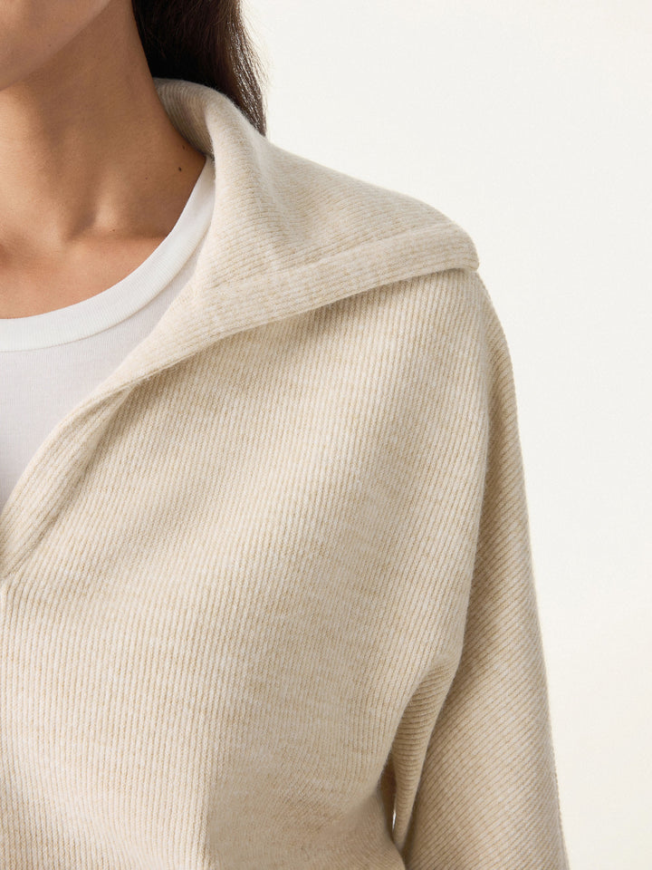 Cozy Collared V-Neck Batwing Sleeve Pullover
